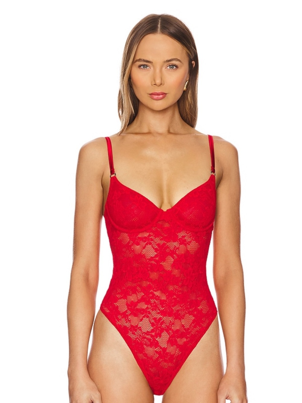 Fleur Du Mal ❤️ Le Stretch Lace Bodysuit in Rouge
